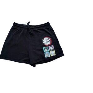 Demon Slayer Graphic Sweat Shorts Mens XL Black Excellent Drawstring Anime Logo